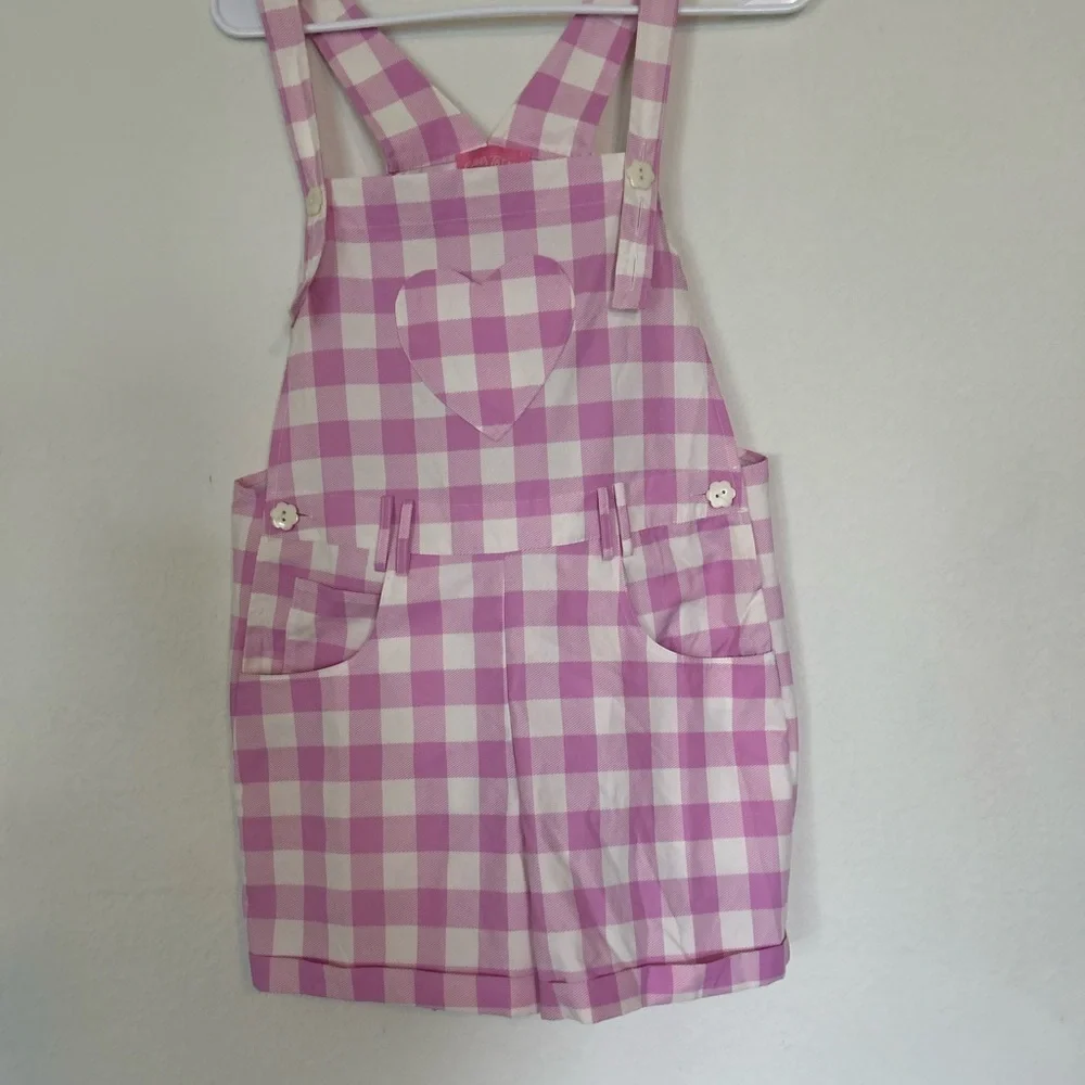 NWOT Sugar Thrillz pink heart plaid gingham flower button details Small